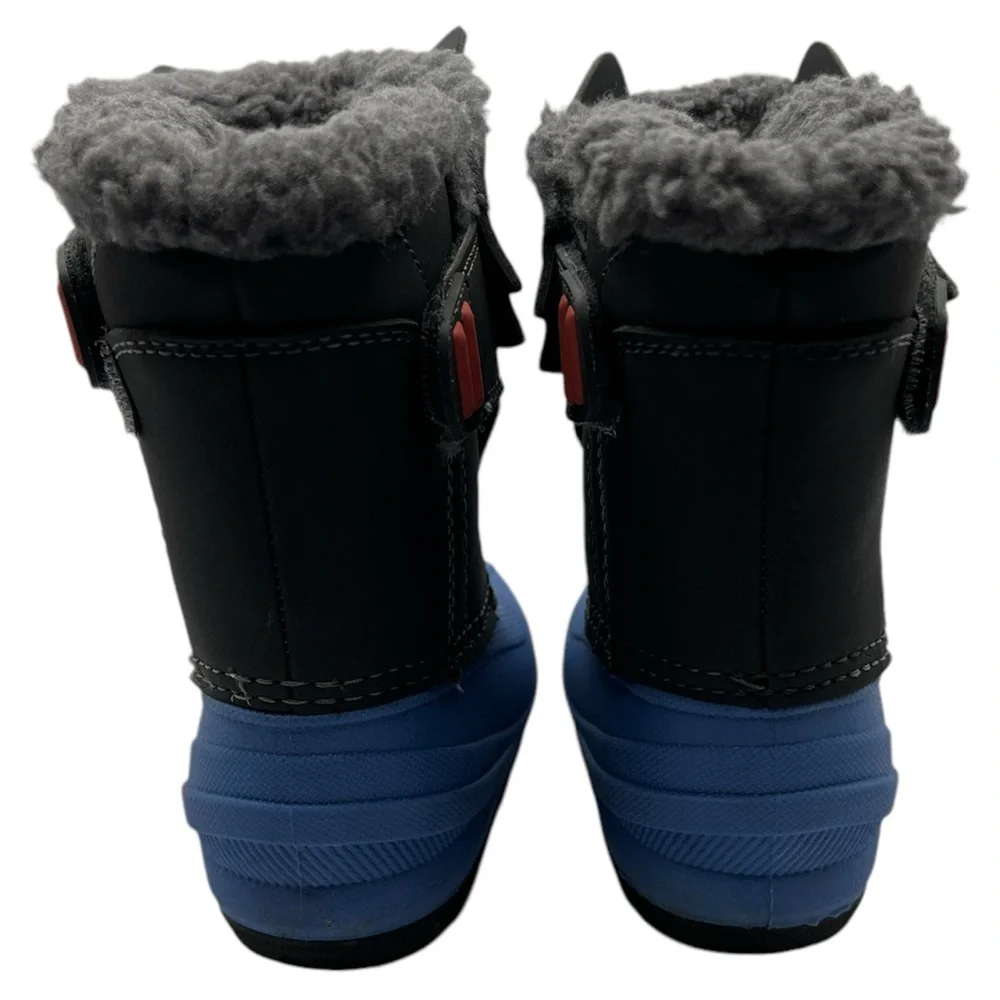 Cat & Jack Grey Blue Wolf Winter Boots Thermometer Waterproof Shoes Boys, Size 5